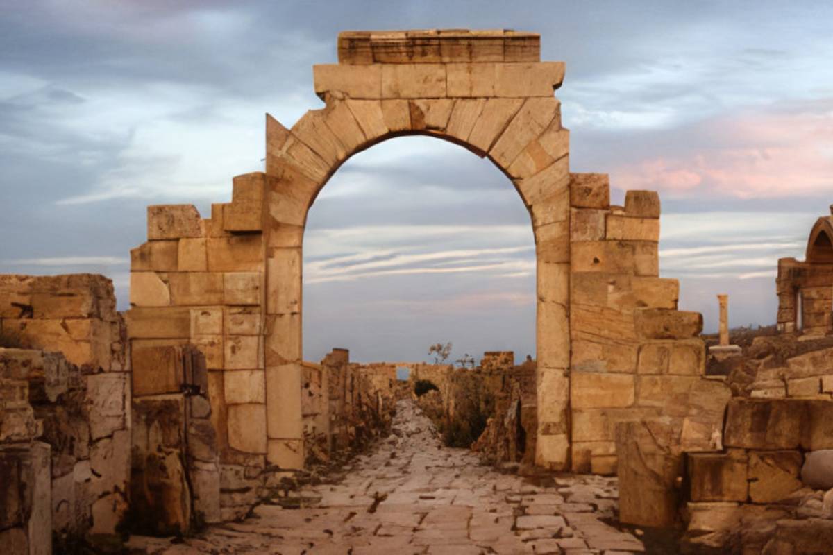 Ancient ruins of the city of Leptis Magna in Lybia.